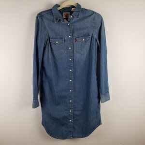 Levi's Women's XS Long Sleeve Pearl Snap Denim Dress Western Coastal Cowgirl